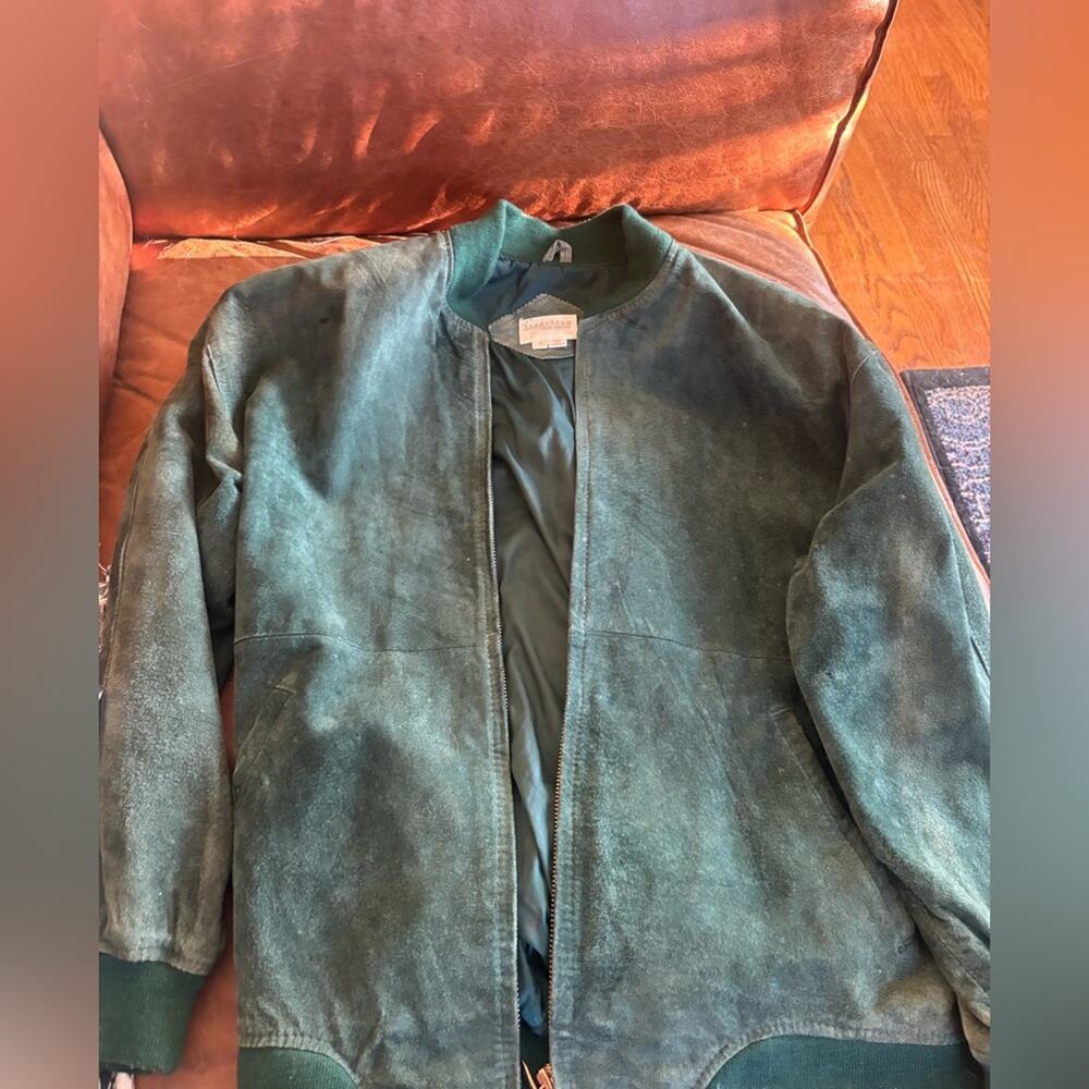 Vintage Nordstrom Town Square Women's Green Leather Bomber Jacket